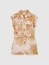 Reiss Multi Zoey 13-14 Yrs Cotton-linen Palm-print Playsuit