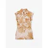 Reiss Multi Zoey Palm-print Cotton-linen Woven Playsuit 9-13