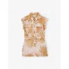 Reiss Multi Zoey Palm-print Cotton-linen Woven Playsuit 9-13
