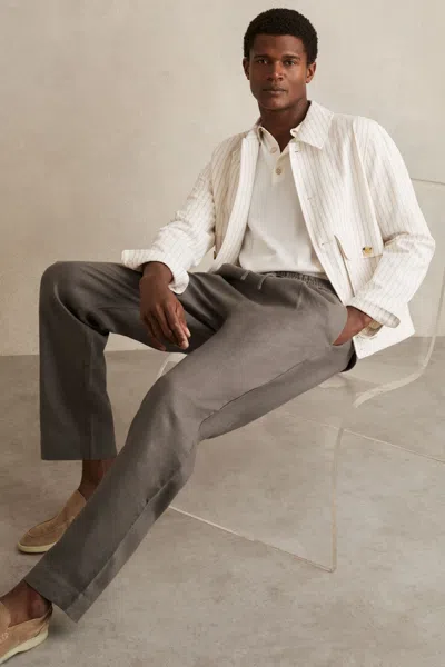Reiss Mushroom Brown Linen Drawstring Relaxed-fit Trousers
