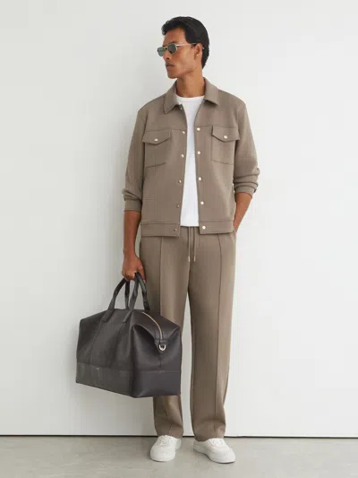 Reiss Mushroom Brown Premium Interlock Twin-pocket Overshirt In Multi