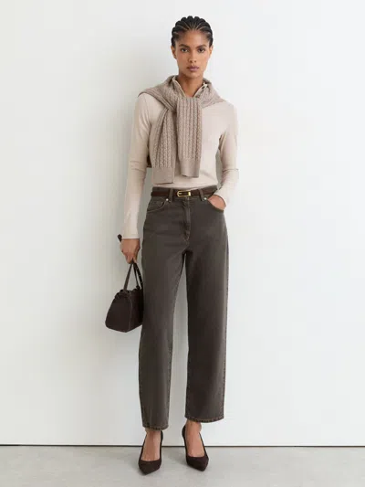 Reiss Mushroom Brown Selin Mid-rise Straight-leg Jeans