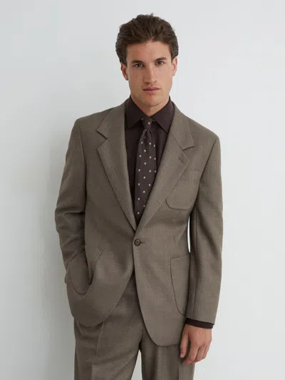 Reiss Mushroom Brown Terrain Jacket Classic Fit Wool-blend Twill Single-breasted Suit Blazer Relaxed