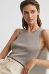Reiss Womens Mushroom Piper Round-neck Linen And Wool-blend Vest In Mushroom