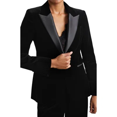Reiss Myrtle Cotton Velveteen Tuxedo Jacket In Black