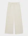 Reiss Myrtle Cropped Wide-leg Twill Trousers In Cream