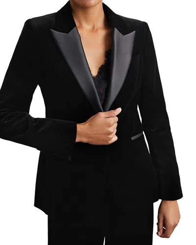 Reiss Myrtle Single Breasted Velvet Jacket In Black