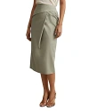 Reiss Womens Khaki Nadia Wrap-front High-rise Stretch Cotton-blend Midi Skirt In Khaki
