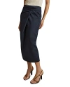 Reiss Navy Cotton Blend Wrap Front Midi Skirt In Navy