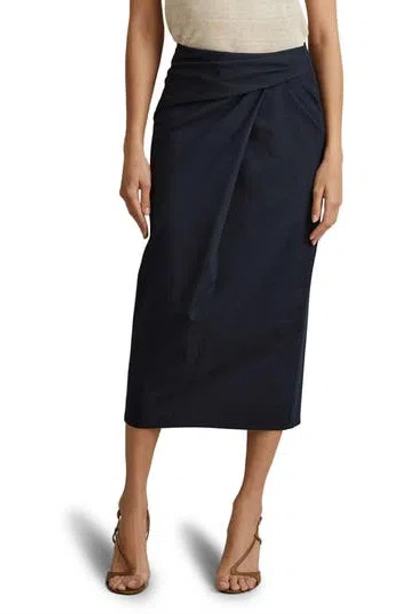Reiss Nadia Faux Wrap Pencil Skirt In Navy