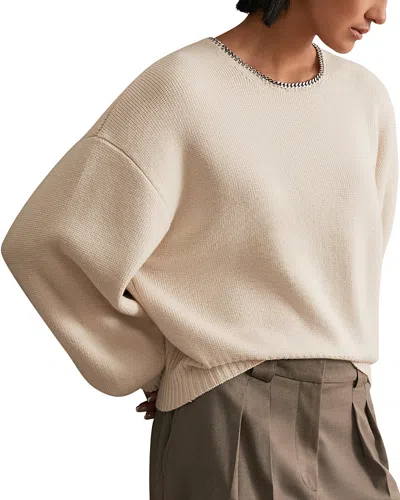 Reiss Nadia Necklace Trim Sweater In Neutral