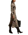 Reiss Brown Snake-print Draped Midi Dress In Brown