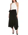 Reiss Cream/black Asymmetric Belted Wrap Midi Dress In White