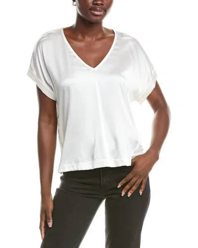 Reiss Natalia V-neck Silk-blend Front T-shirt In White