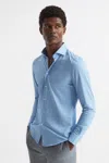 Reiss Mens Soft Blue Nate Slim-fit Cotton-blend Shirt