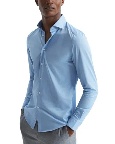 Reiss Nate Cutaway Collar Jersey Top In Blue