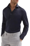 Reiss Navy Cutaway Collar Jersey Slim Fit Shirt