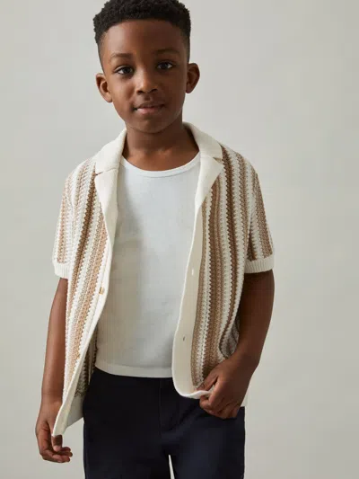 Reiss Natural Carrington 9-13 Yrs Cotton Crochet Stripe Cuban Shirt