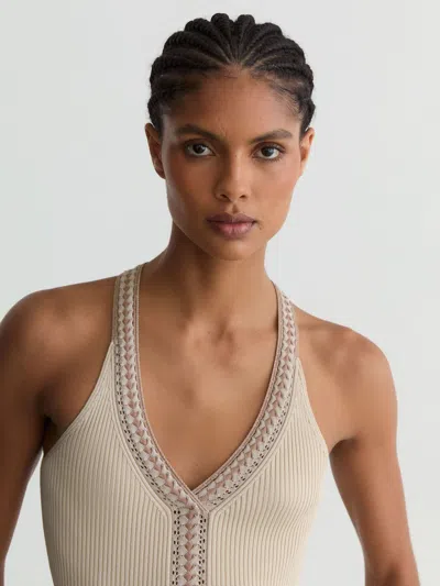 Reiss Womens Neutral Nora Contrast-trim Ribbed Knitted Vest