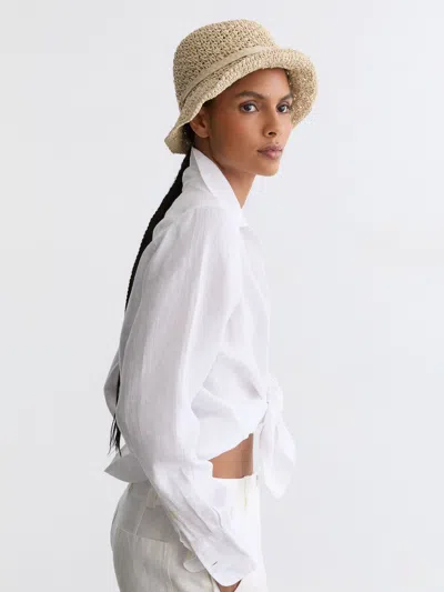 Reiss Natural Crochet Raffia-effect Bucket Hat In Neutral