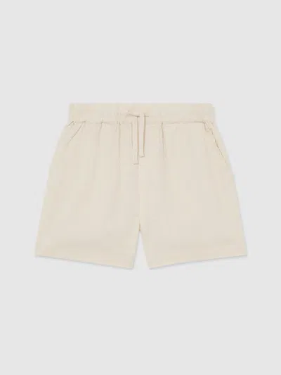 Reiss Natural Fraser Linen-blend Drawstring Shorts In Brown