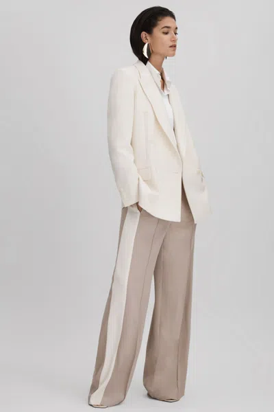 Reiss Natural May Wide Petite Wide Leg Contrast Stripe Drawstring Trousers