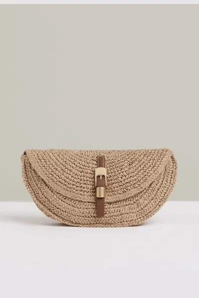 Reiss Natural Raffia Half-moon Clutch Bag