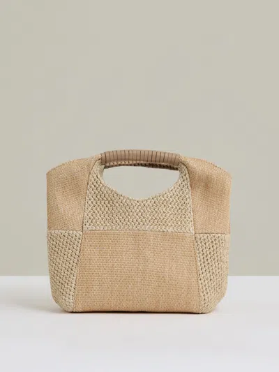 Reiss Natural Raffia Patchwork Clutch Bag In Brown