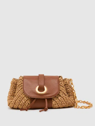 Reiss Natural Raffia-effect And Leather Shoulder Bag In Brown