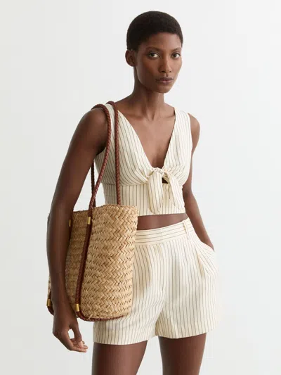 Reiss Natural Raffia-effect Braided-strap Tote Bag In Brown