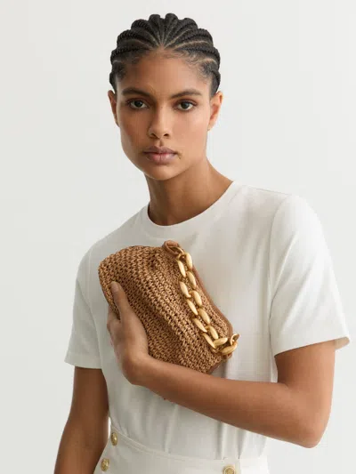 Reiss Natural Raffia-effect Chain Grab Bag In Brown
