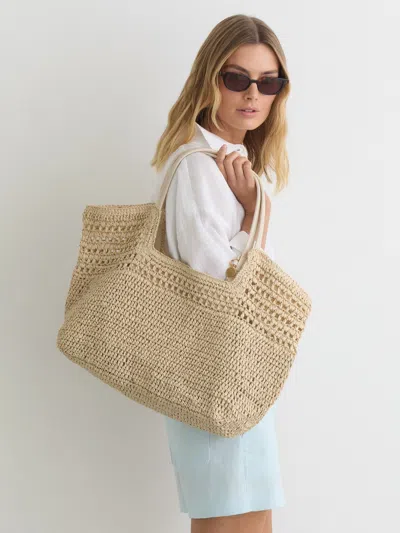 Reiss Natural Raffia-effect Cut-out Tote Bag In White