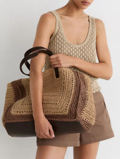 Reiss Natural Raffia-effect Tote Bag In Brown