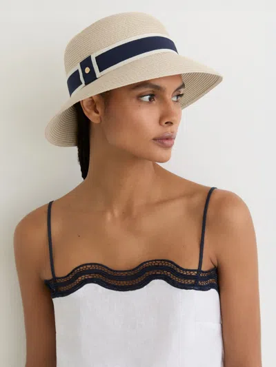 Reiss Natural Ribbon-trim Straw-effect Hat In Orange