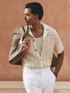Reiss Natural Roulette Textured-knit Cuban-collar Shirt In Neutral