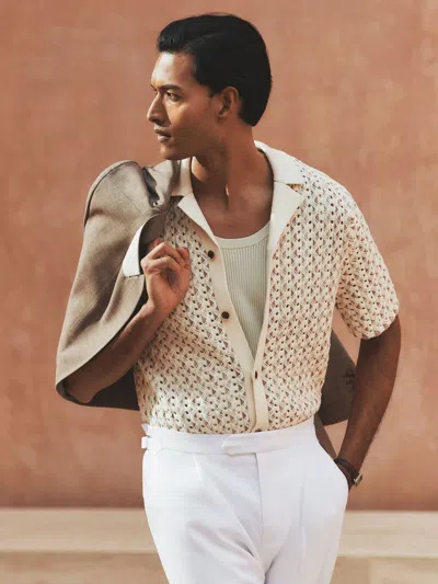 Reiss Natural Roulette Textured-knit Cuban-collar Shirt In Neutral