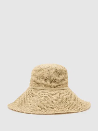 Reiss Natural Straw-effect Beaded-strap Hat In Gray