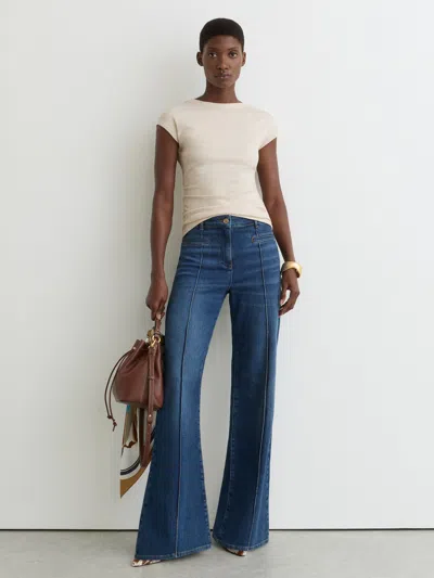 Reiss Natural Stretch-cotton Scoop-back Top In Blue