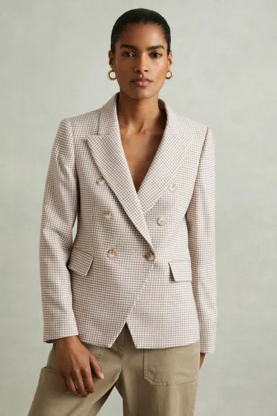 Reiss Natural Wool Blend Checked Double Breasted Blazer