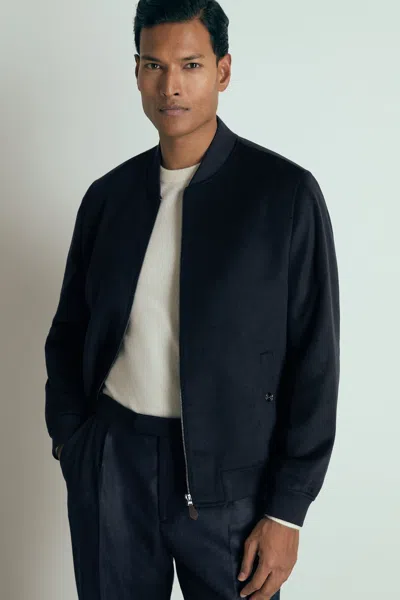 Reiss Navy 100% Cashmere Bomber Jacket