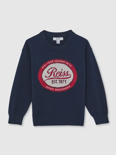 REISS NAVY 13-14 YRS COTTON MOTOR CARS LOGO JUMPER