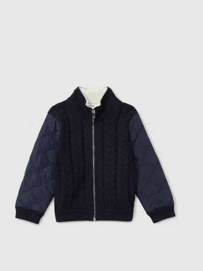 Reiss Navy 13-14 Yrs Hybrid Quilt-knit Jacket In Blue