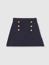 Reiss Navy 13-14 Yrs Knitted Button-detail A-line Skirt In Blue