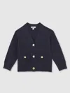 Reiss Navy 13-14 Yrs Knitted Embossed-button Cardigan In Black