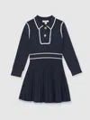 Reiss Navy 9-13 Yrs Piped Knitted Skater Dress In Blue