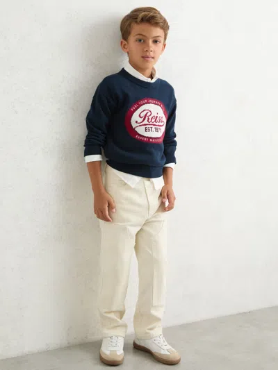 Reiss Navy Blaine 3-9 Yrs Cotton Motor Cars Logo Jumper In Blue