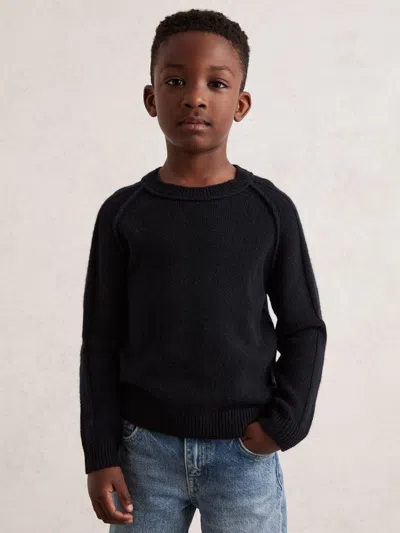 Reiss Kids' Navy 3-9 Yrs Wool-cashmere Reverse-seam Jumper In Black