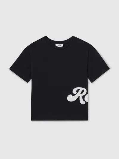 Reiss Kids' Navy 9-12 Yrs Cotton Script-logo Oversized T-shirt