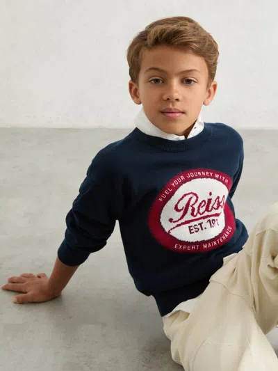 Reiss Kids' Navy 9-13 Yrs Cotton Motor Cars Logo Jumper In Blue