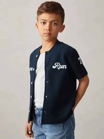 Reiss Navy 9-13 Yrs Cotton Textured Home Run Shirt
